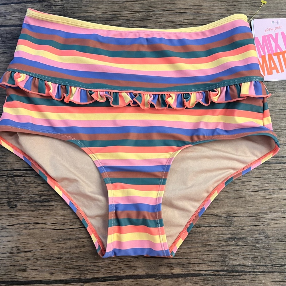 Poshmark Striped High-Waisted Bikini Bottoms